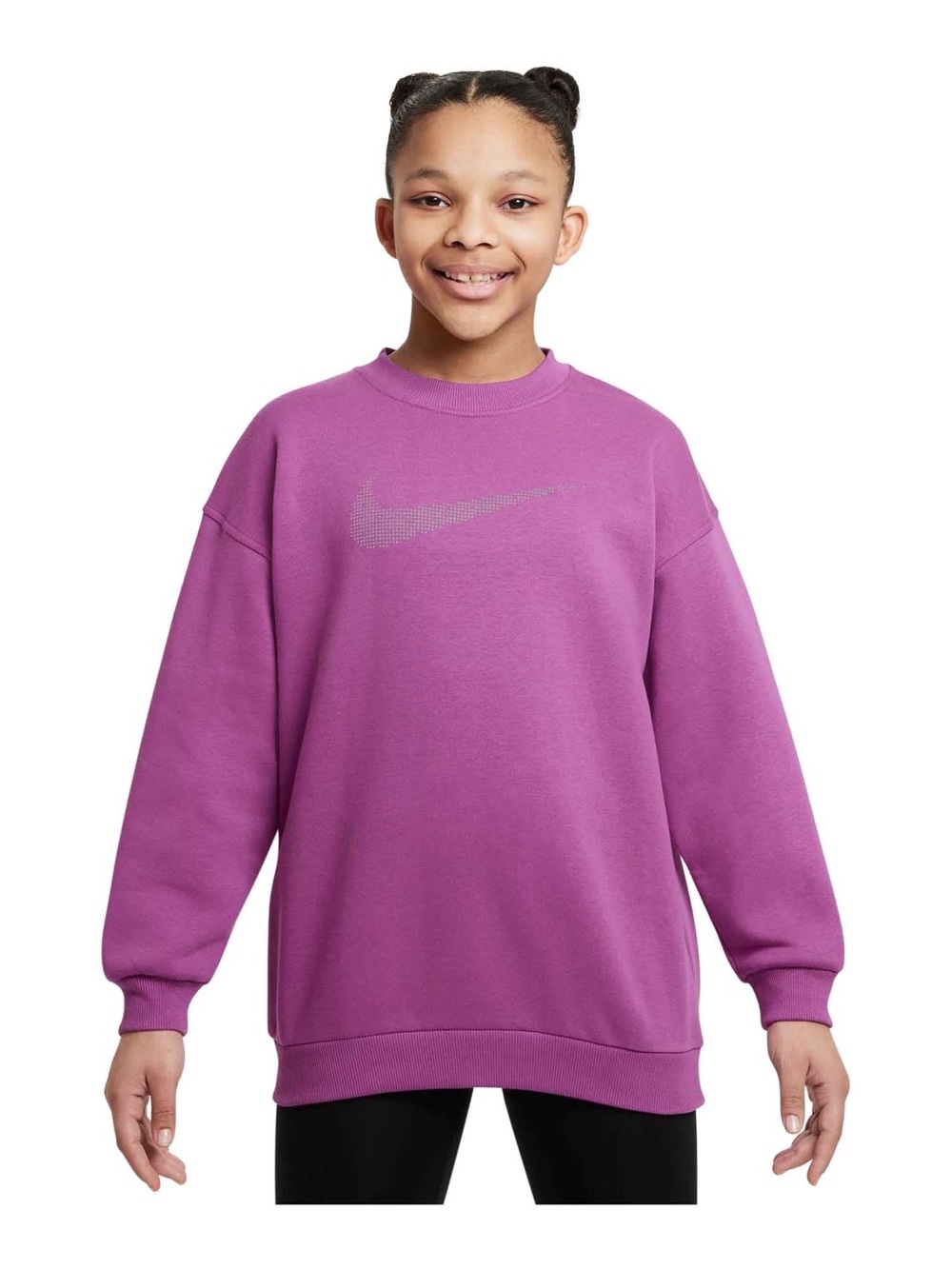 Nike Sportswear Girls' Oversized Purple Pullover Sweatshirt with Swoosh - Medium